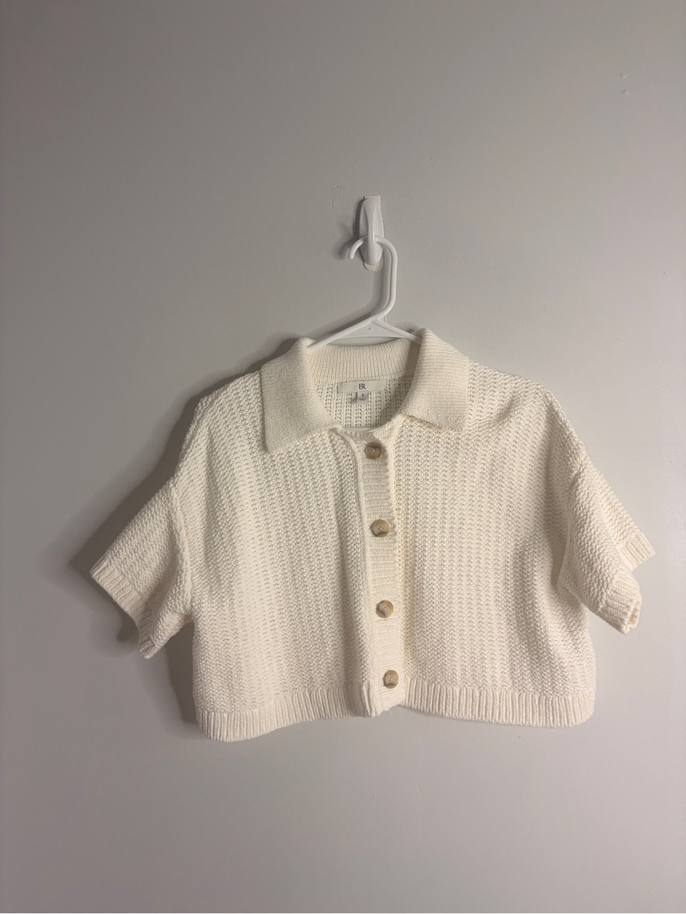 BP. Cropped Knit Polo Cardigan - Cream Small